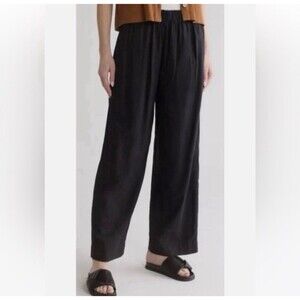 Madewell Pull On Wide Leg Linen Blend Pants High Elastic Waist N9993 Black Large